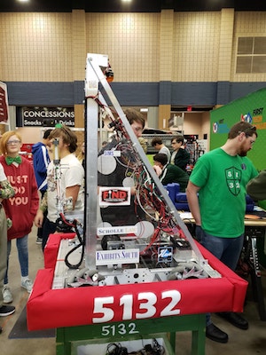 Close up of robot and logo