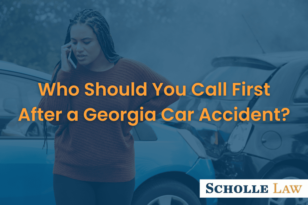 woman talking on the phone after a car accident, Who Should You Call First After a Georgia Car Accident?