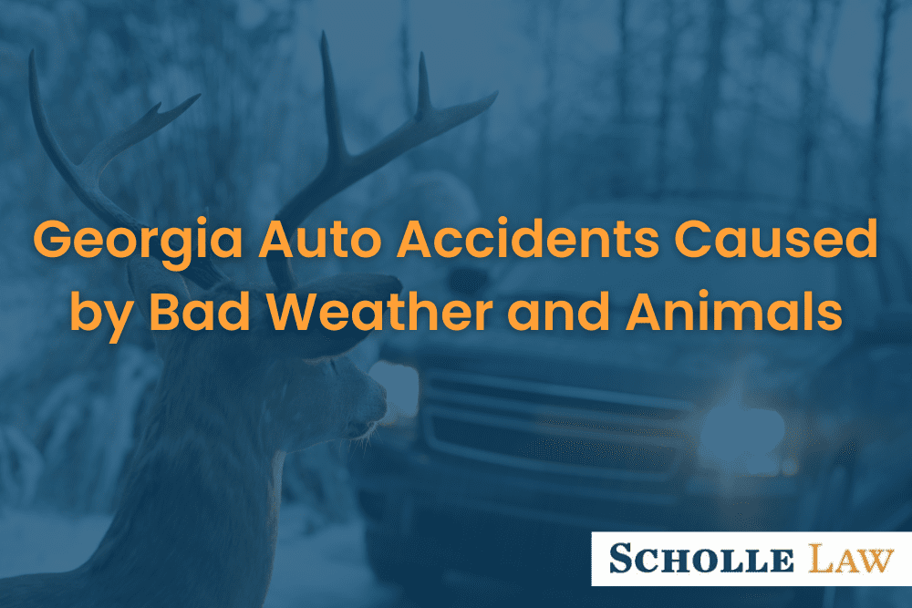 suv approaching a deer in the road in wintery weather, Georgia Auto Accidents Caused by Bad Weather and Animals