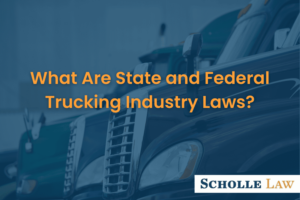 Row of parked semi trucks, What Are State and Federal Trucking Industry Laws