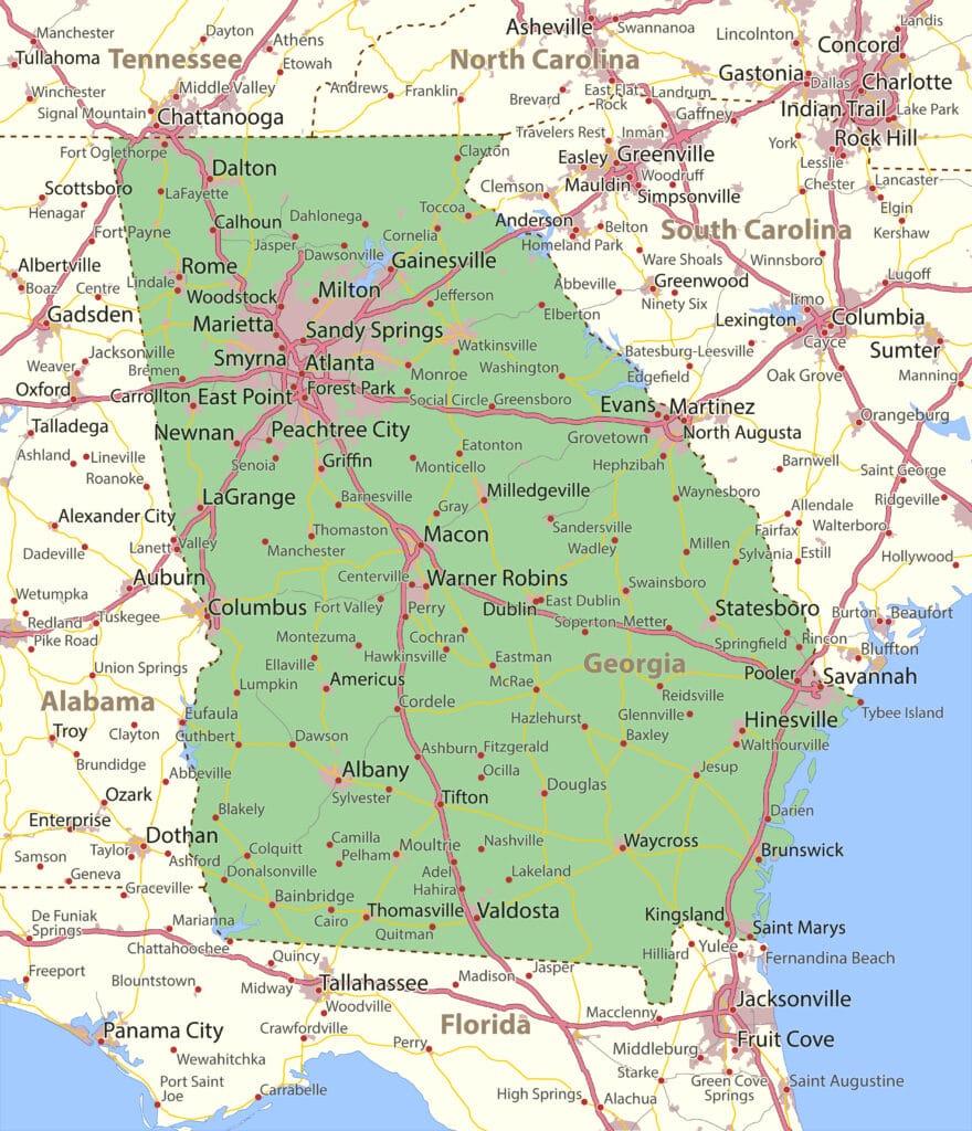 A Georgia Map Used to Illustrate Georgia in an article on Georgia deadly accidents