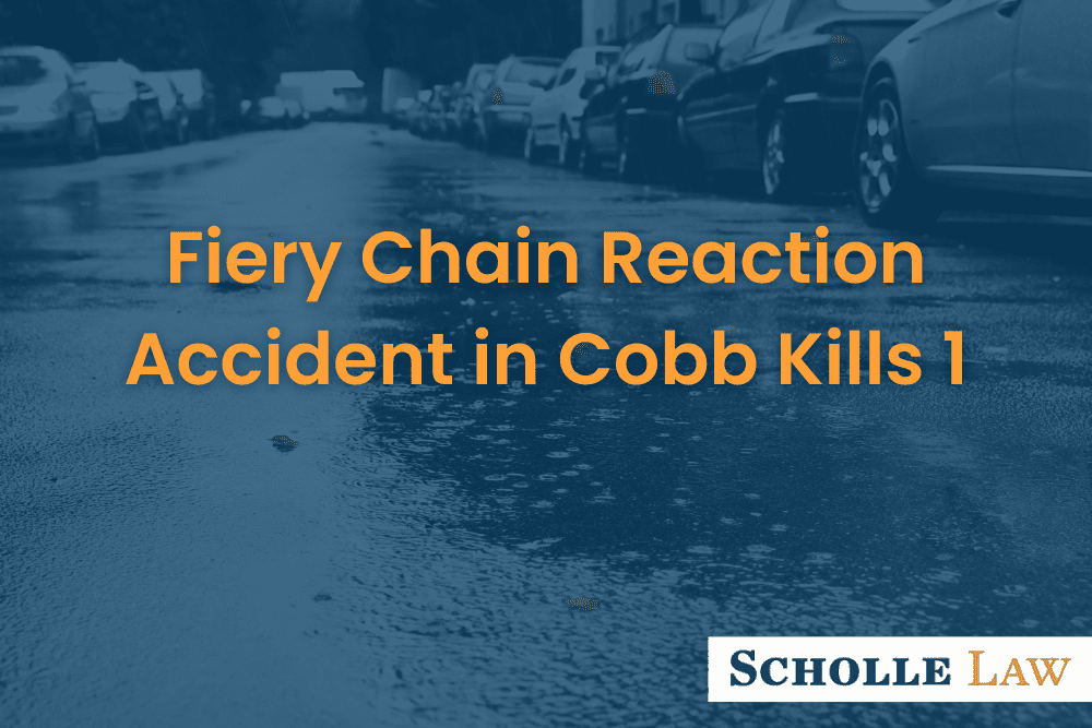 rain on road with cars parked, Fiery Chain Reaction Accident in Cobb Kills 1