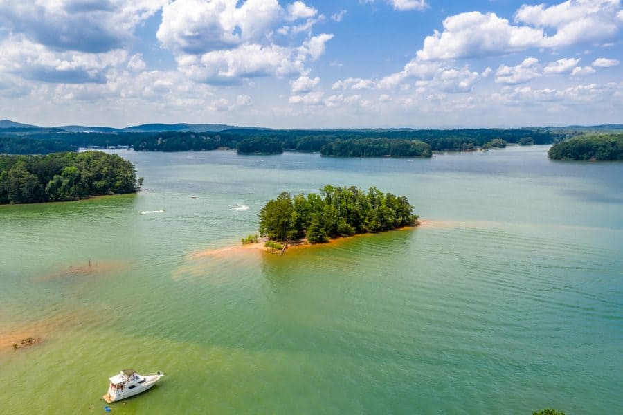 Aerial view water sports and boating in Lake Lanier