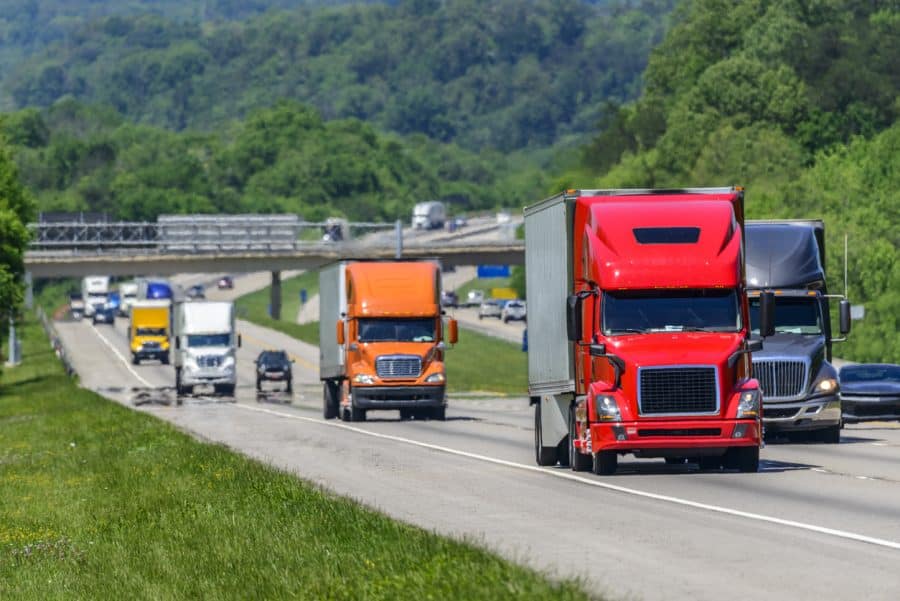Heavy Semi Truck Traffic On The Interstate Highway