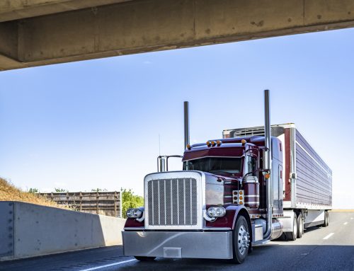 Classic big rig red semi truck