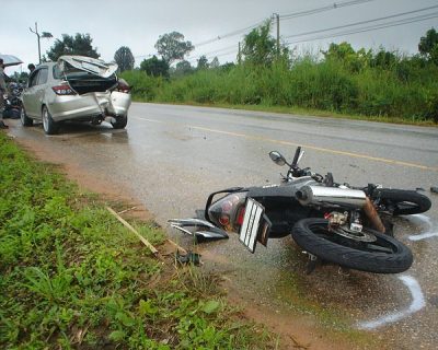 motorcycle on the ground after a wreck
