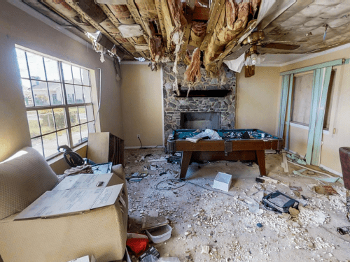 a destroyed living room