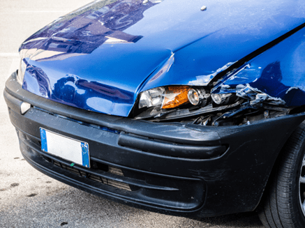 damaged front bumper of a car