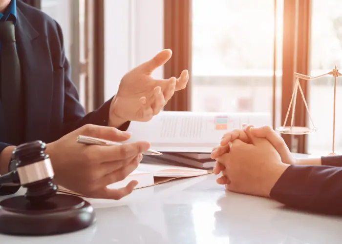 Lawyer talking to client