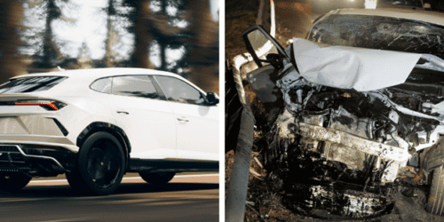 Accident scene involving high speed collisions