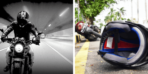 Motorcycle rider at the accident scene involving a car that did a u-turn over the speed limit