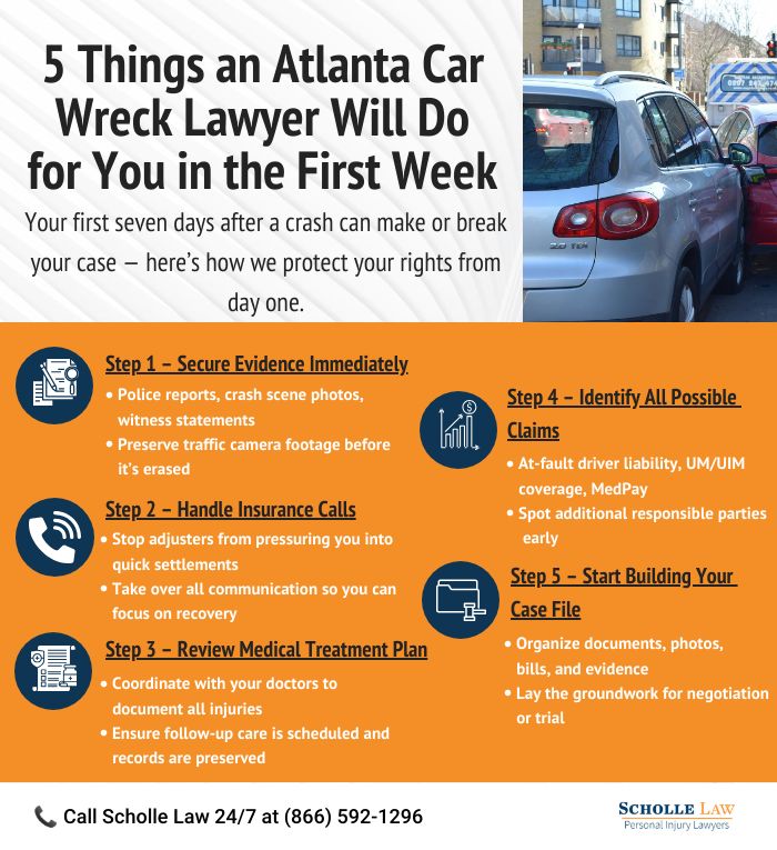 Lo que hará un abogado especializado en accidentes de tráfico de Atlanta durante la primera semana