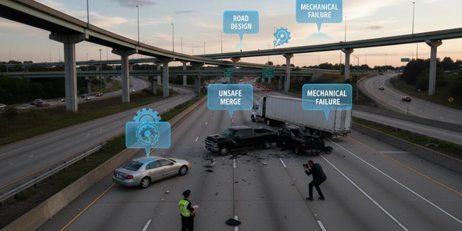 fuerzas del orden inmediatamente en el lugar de un accidente de camión