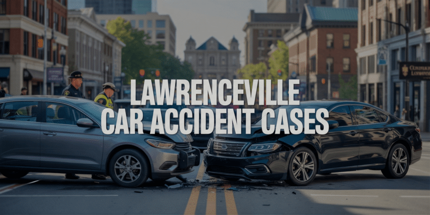 Lawrenceville Personal Injury Lawyers 15 Lawrenceville car accident scene with two vehicles involved, police officers present, emphasizing the impact of car accidents in Georgia.