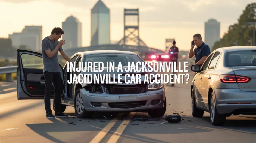 auto accident scene showing an injury victim who is in need of a personal injury law firm because of someone else's negligence