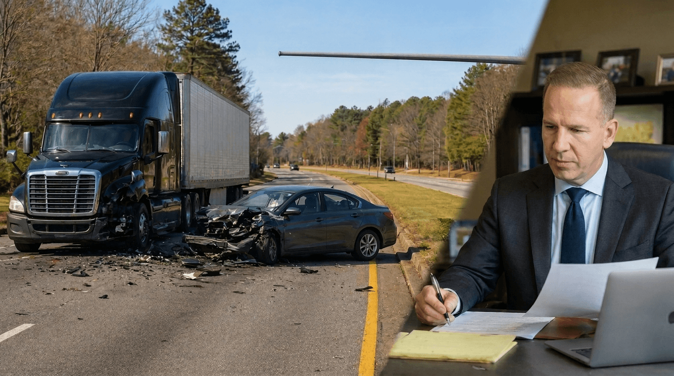 Attorney Charles Scholle working on securing fair compensation for a large commercial truck accident involving overwhelming medical bills and improperly secured cargo