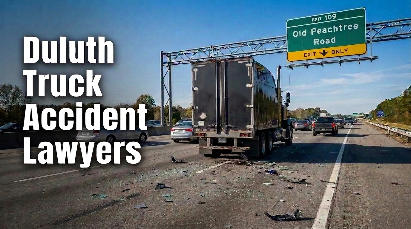 Truck accident scene on Hwy 1-85 Duluth, requiring a personal injury lawyer